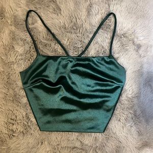 Green Satin Lace-Up Top